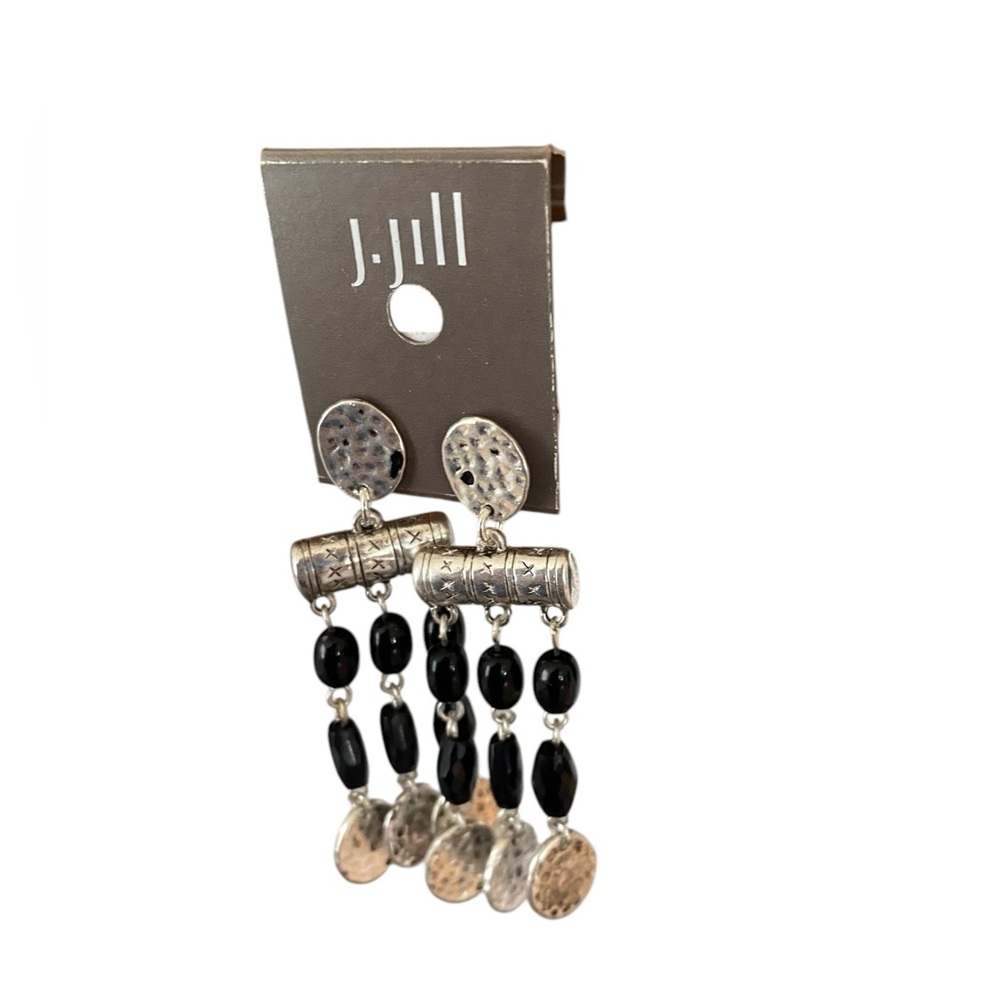J. Jill Modern Boho NWT Black & Silver Dangle Earrings - Picture 2 of 3